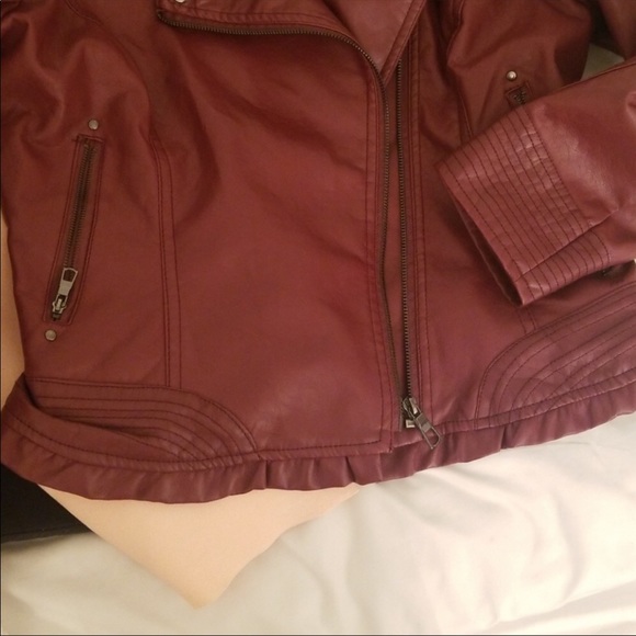Faux leather raspberry color jacket - Picture 3 of 4